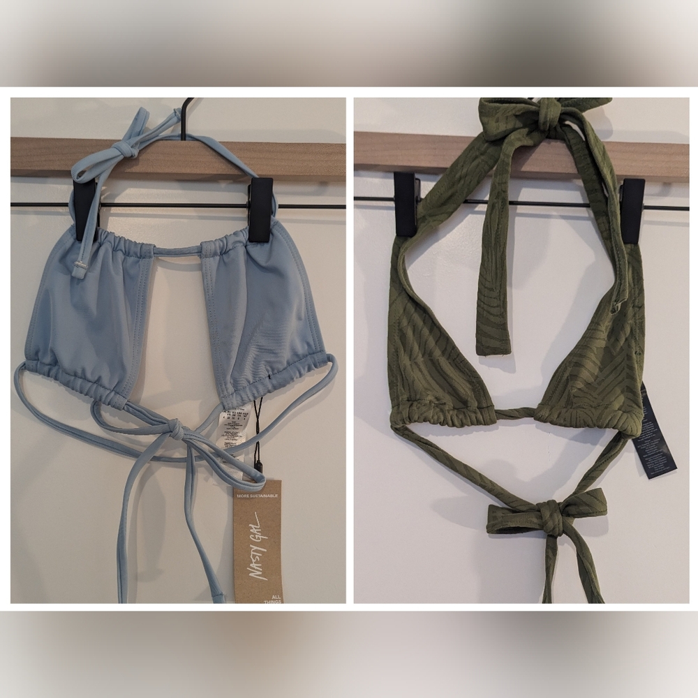NASTY GAL Blue Tie String; Green Halter Swim Top SET OF 2 Size 0